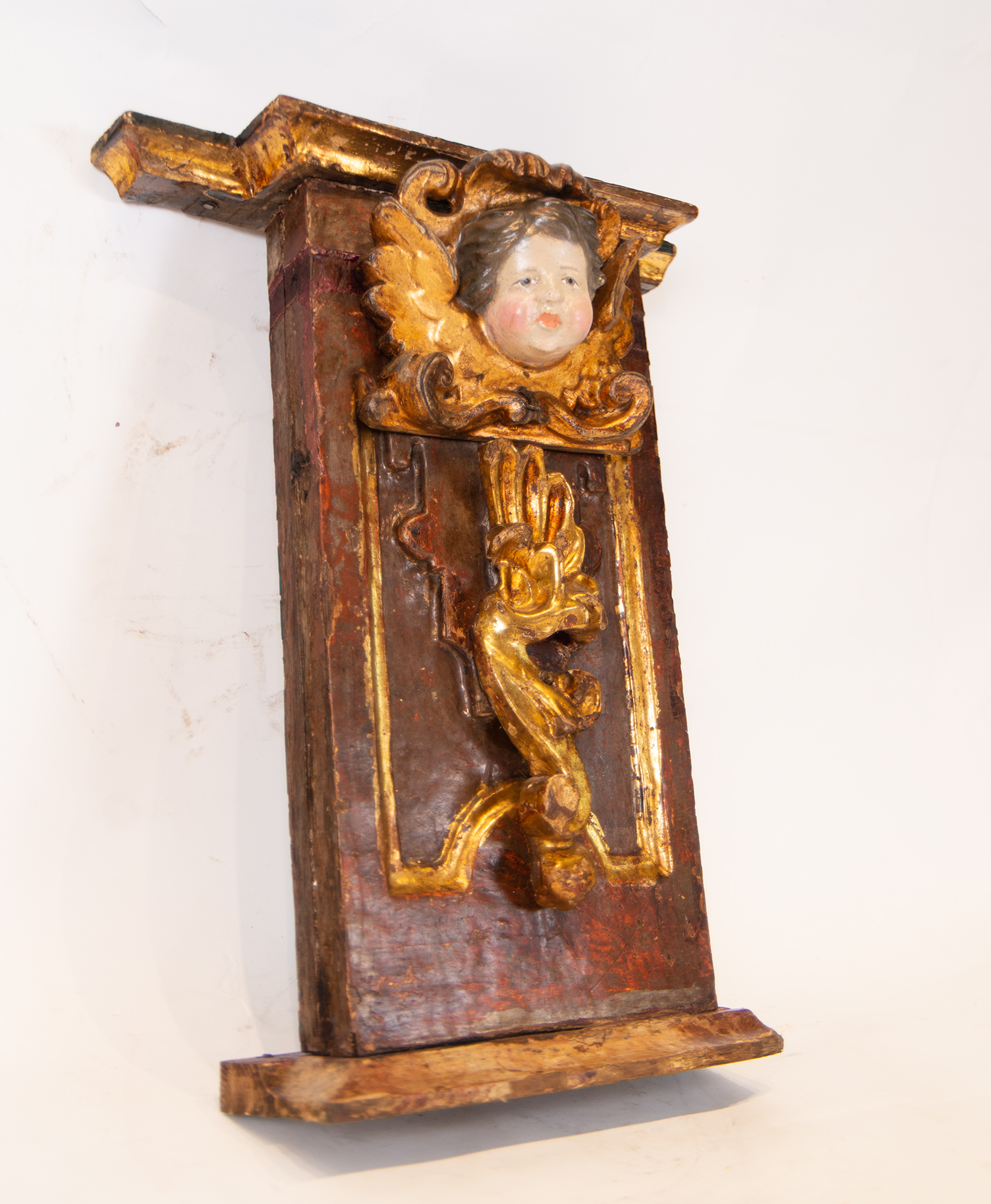 Pair of Portuguese Wall Corbels with Angels in gilt and polychrome Wood, Portuguese school of the 16 - Bild 5 aus 11