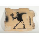 "Protester throwing Flowers", Cardboard from the Dismaland Amusement Park from the "Banksy series",
