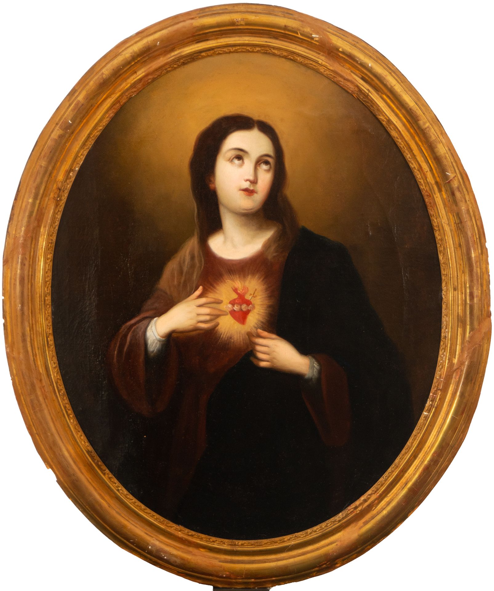 Sacred Heart of Mary in Óvalo, Sevillian school of the 18th century, circle of José Gutiérrez de la 