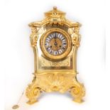 Elegant Mercury gilt bronze mantel clock in the Charles X style, with angelshark caryatids motifs in