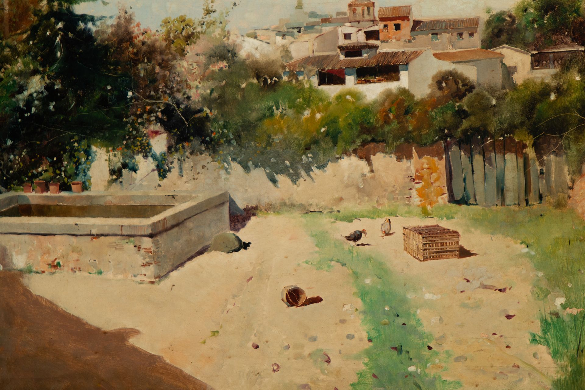 View of a Pool in a Poblado, 19th century Spanish Impressionist school, signed J. Ardines - Bild 5 aus 7