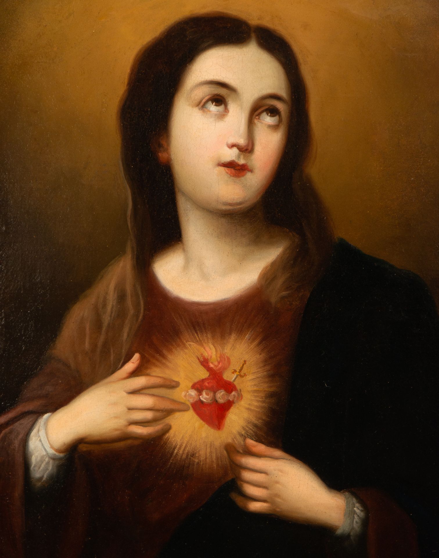 Sacred Heart of Mary in Óvalo, Sevillian school of the 18th century, circle of José Gutiérrez de la  - Image 2 of 5