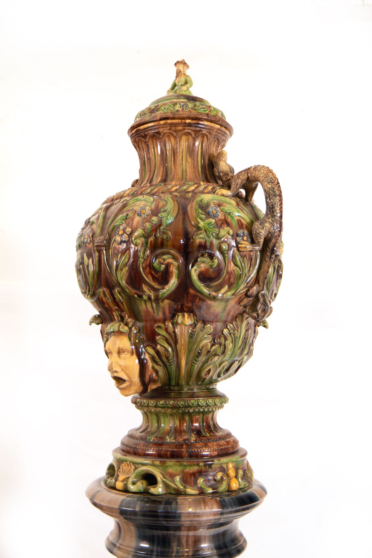 Ewer in enameled stoneware in the Art Nouveau style, French or Italian school of the 19th - 20th cen - Image 6 of 11