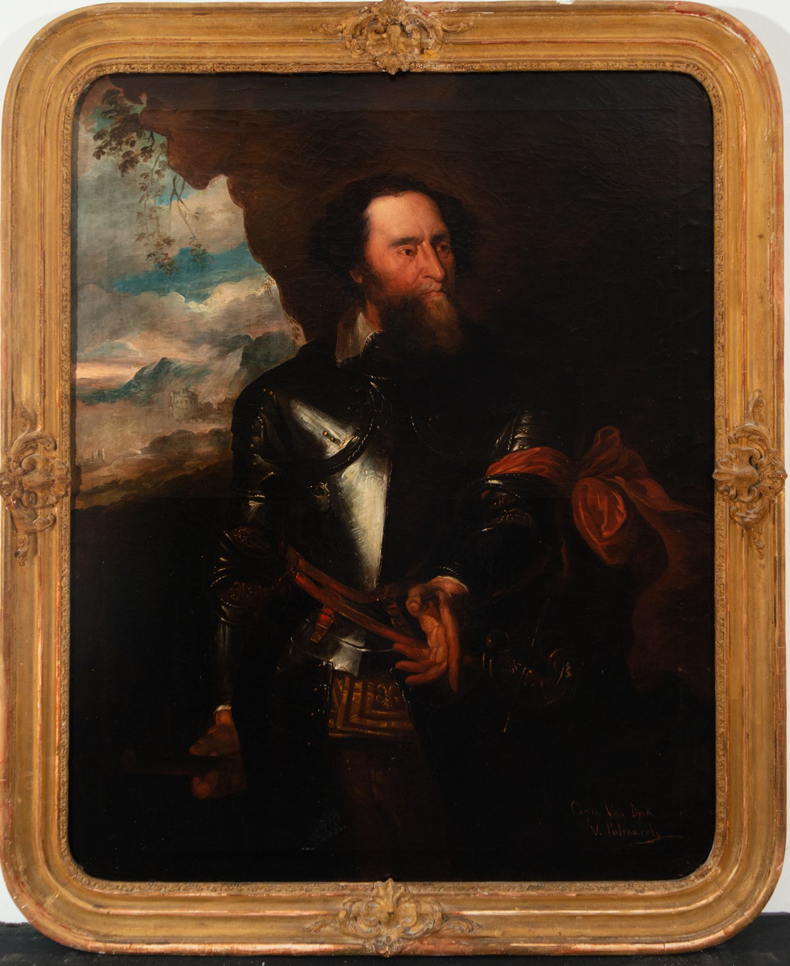 Important portrait of Caballero, copy of Anton Van Dyck, signed V. Palmaroli, 19th century Spanish s