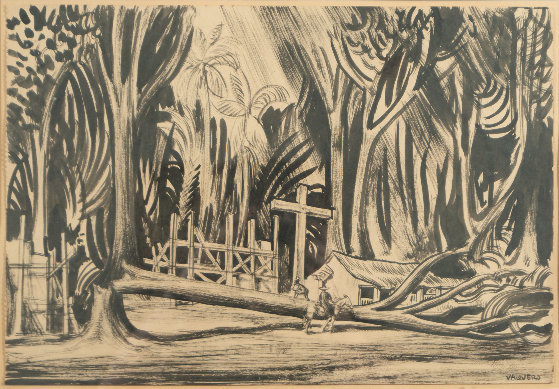 "Interior of a Forest", Drawing on Paper, signed Vaquero (Galician painter), Spanish school of the 2 - Bild 2 aus 4