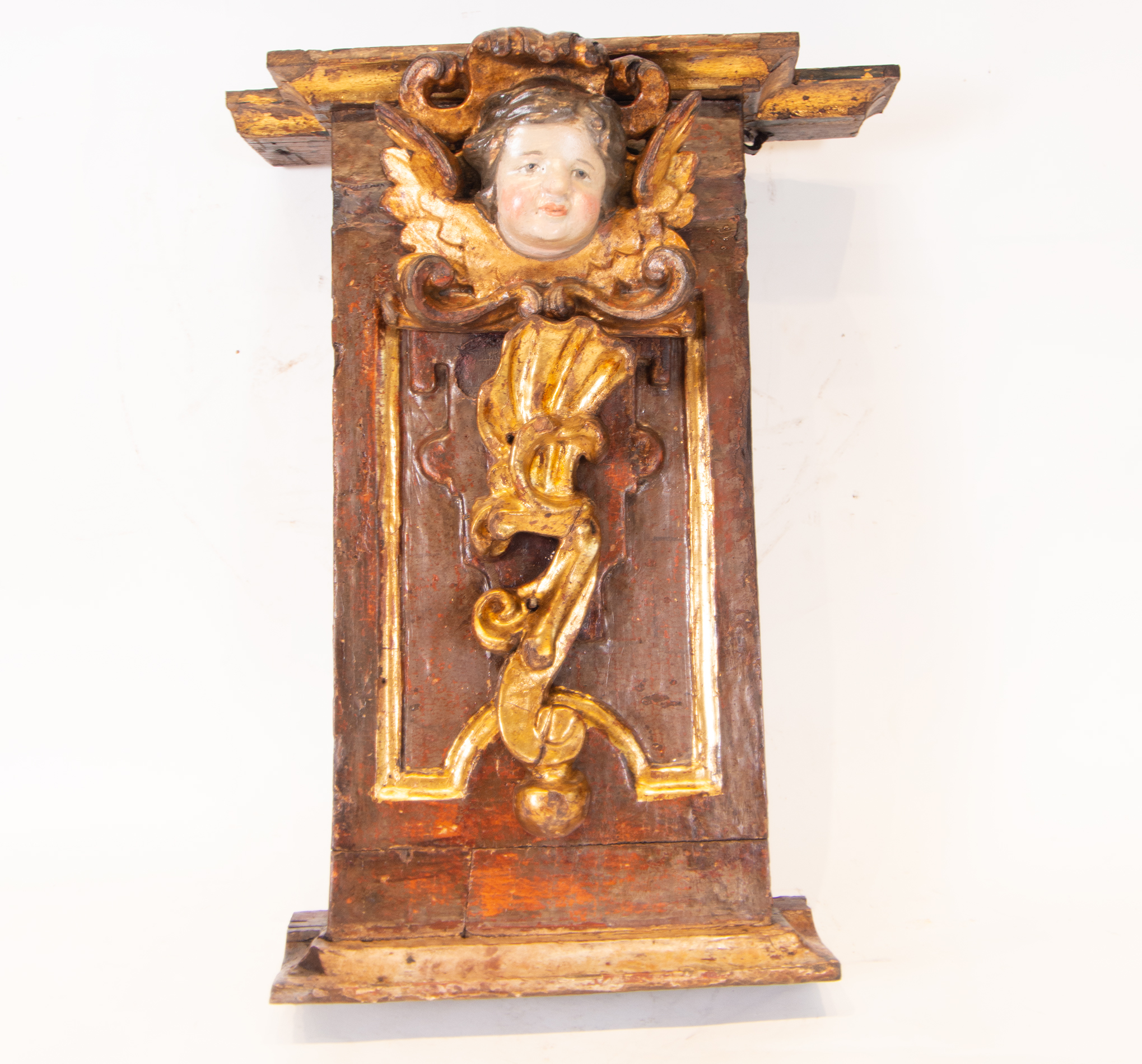 Pair of Portuguese Wall Corbels with Angels in gilt and polychrome Wood, Portuguese school of the 16 - Bild 7 aus 11