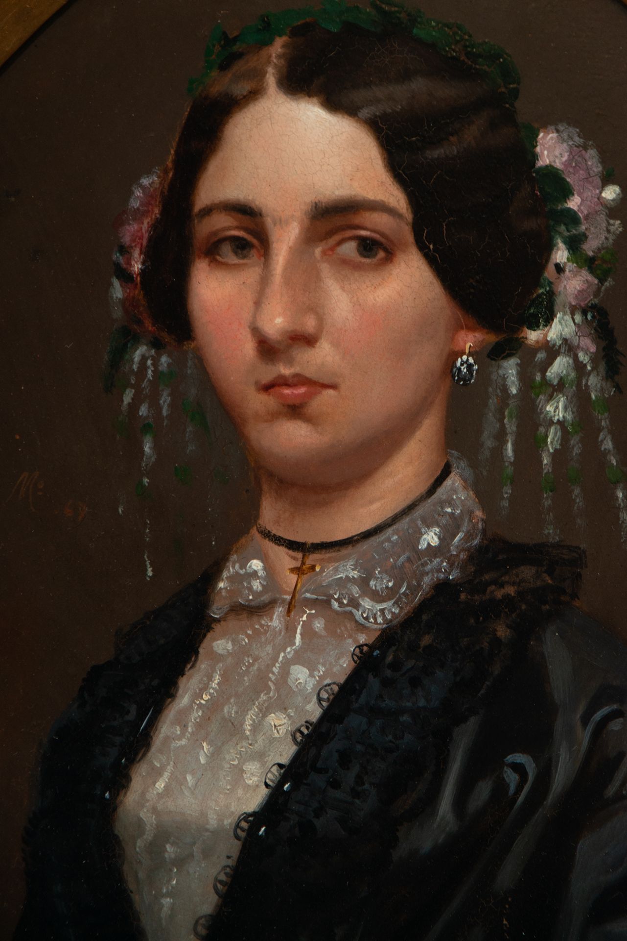 Portrait of a Lady with a Flower Headdress, Spanish School of the 19th Century