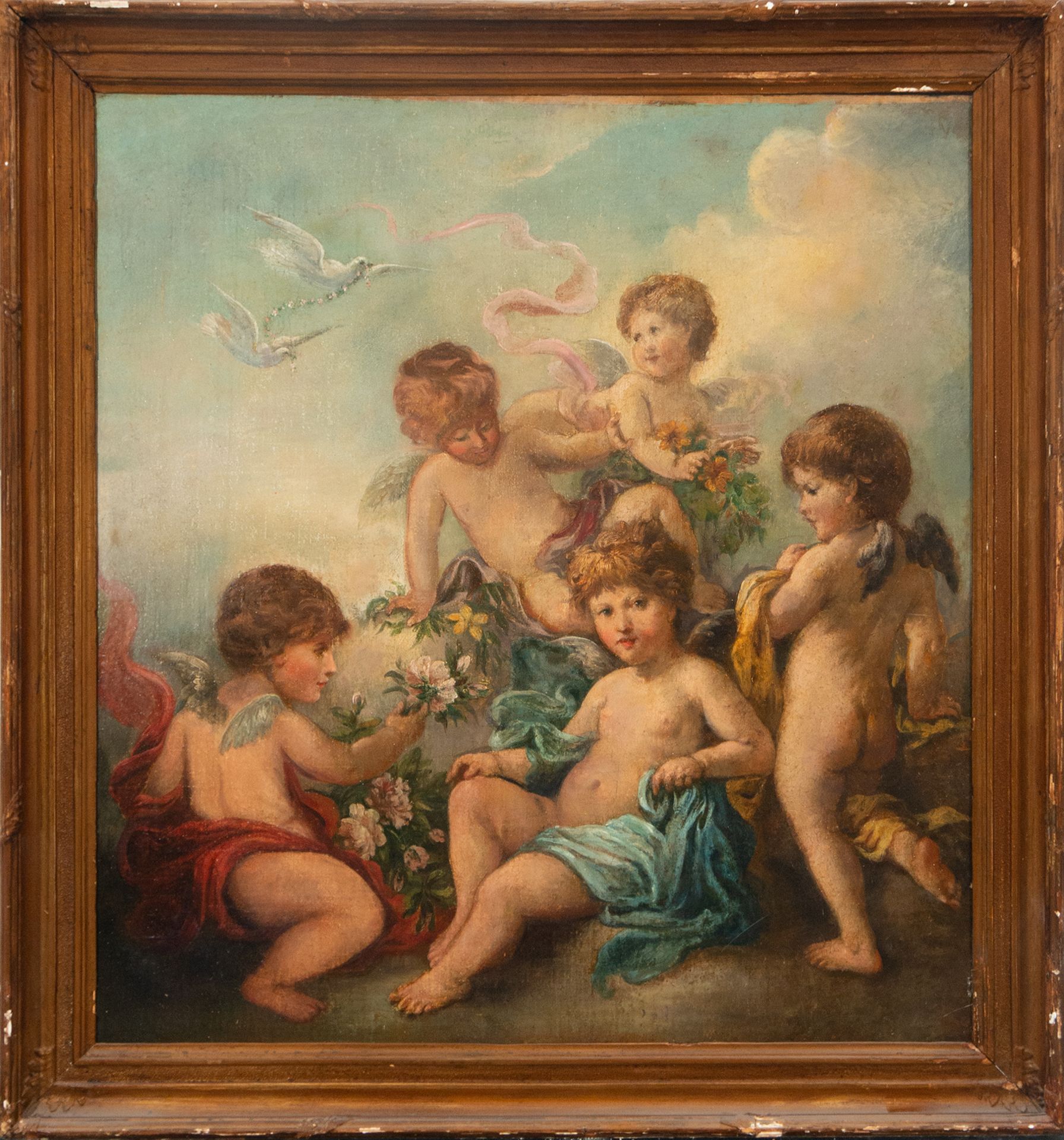 Five Cupids in Garden with Flowers, 19th century English romanticist school