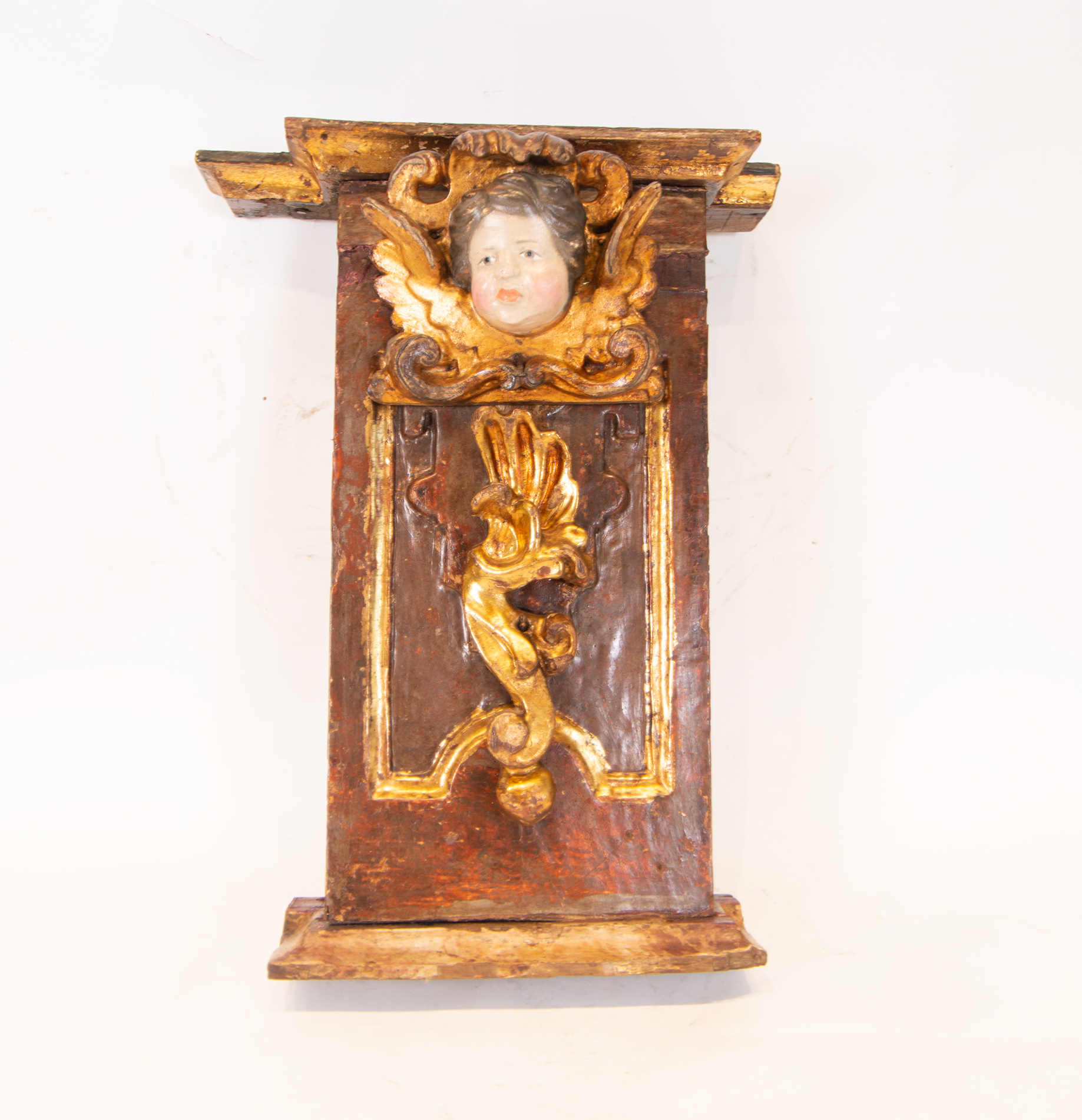 Pair of Portuguese Wall Corbels with Angels in gilt and polychrome Wood, Portuguese school of the 16 - Bild 2 aus 11