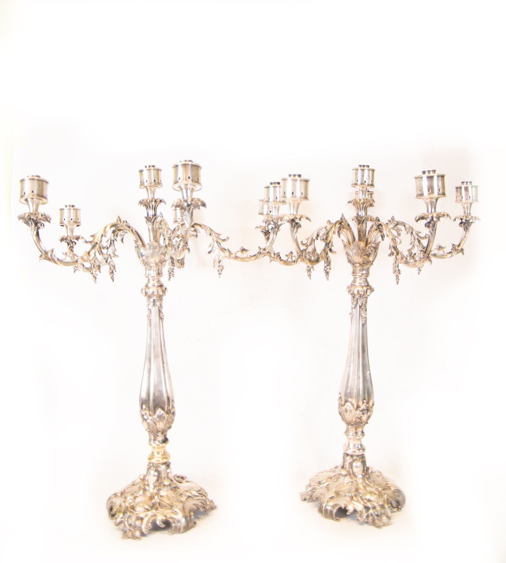 Large Pair of Victorian-style Silver-Gilt Candelabra, 19th century