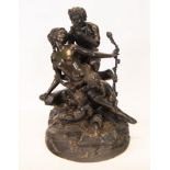 Sculptural group in patinated bronze of Faun with Venus, Italian school of the 19th century