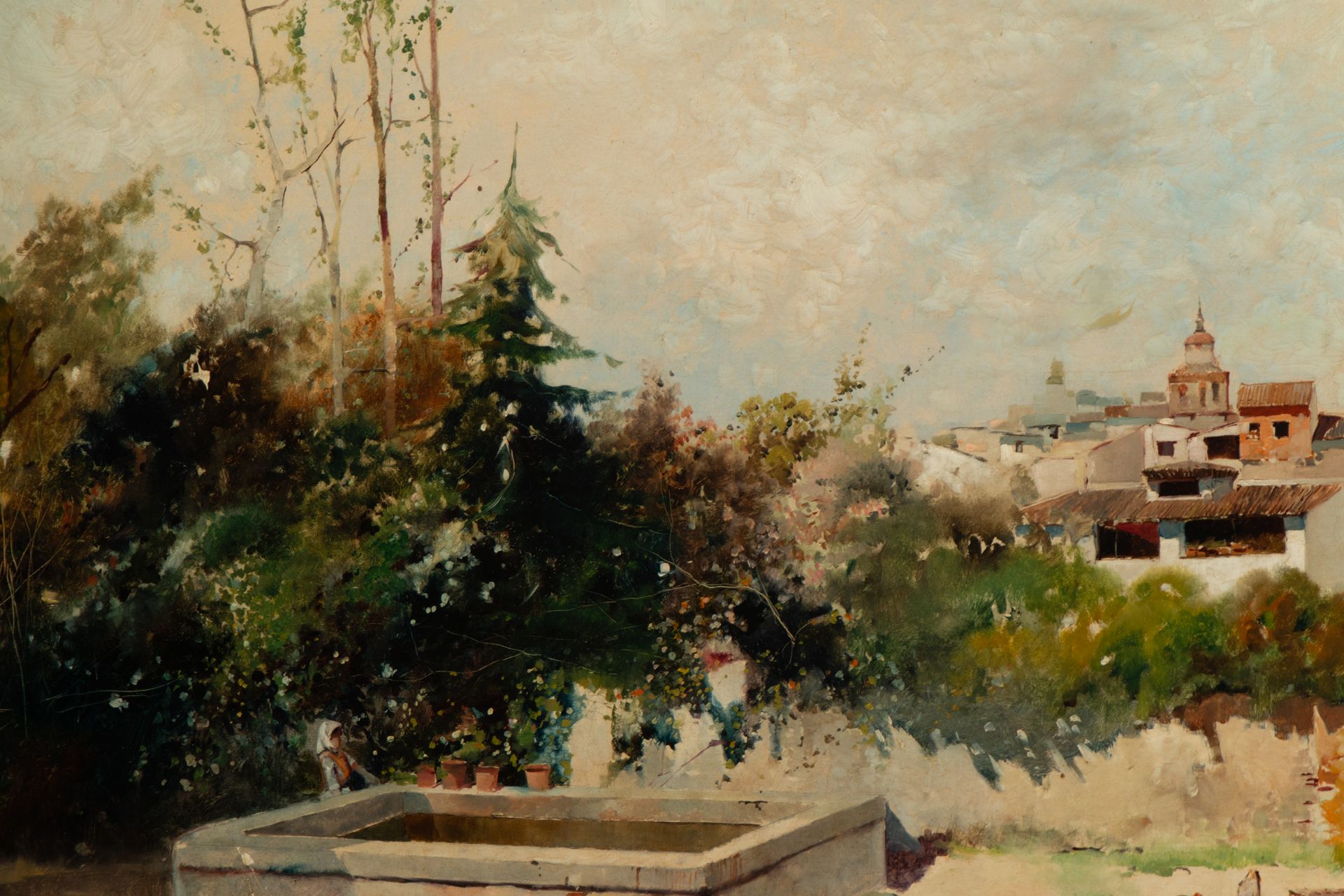 View of a Pool in a Poblado, 19th century Spanish Impressionist school, signed J. Ardines - Bild 4 aus 7