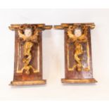 Pair of Portuguese Wall Corbels with Angels in gilt and polychrome Wood, Portuguese school of the 16