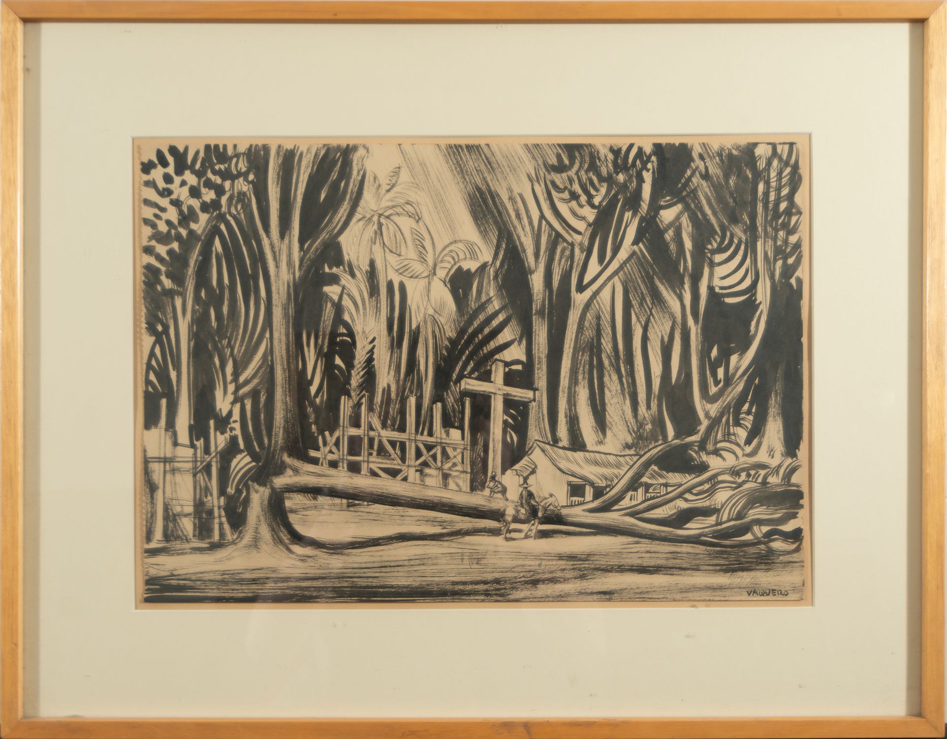 "Interior of a Forest", Drawing on Paper, signed Vaquero (Galician painter), Spanish school of the 2