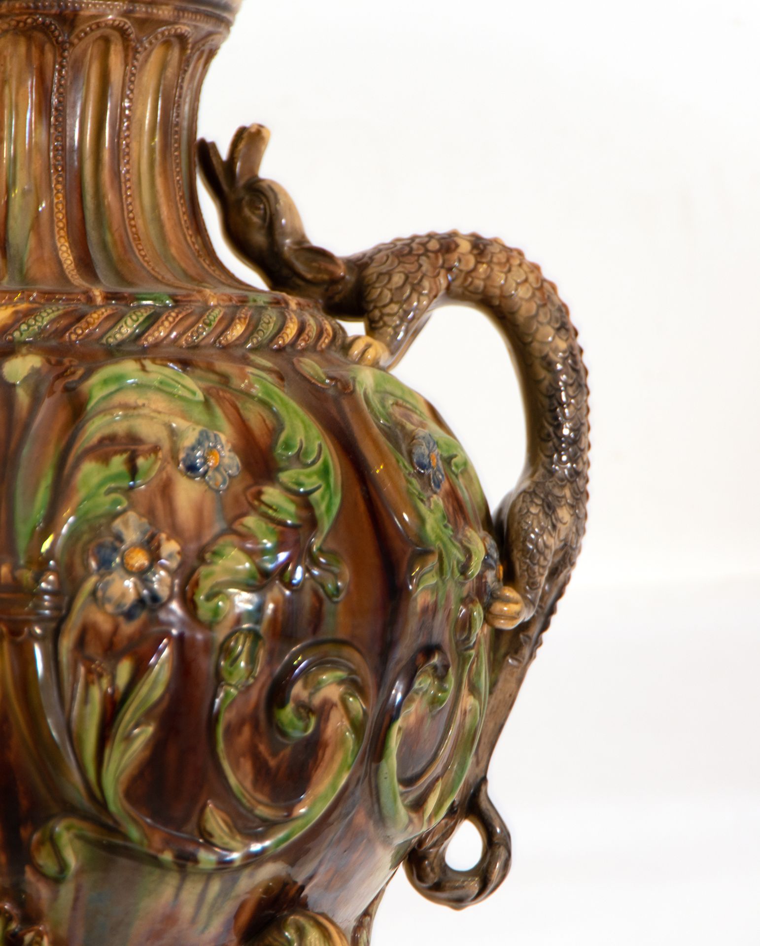 Ewer in enameled stoneware in the Art Nouveau style, French or Italian school of the 19th - 20th cen - Image 10 of 11