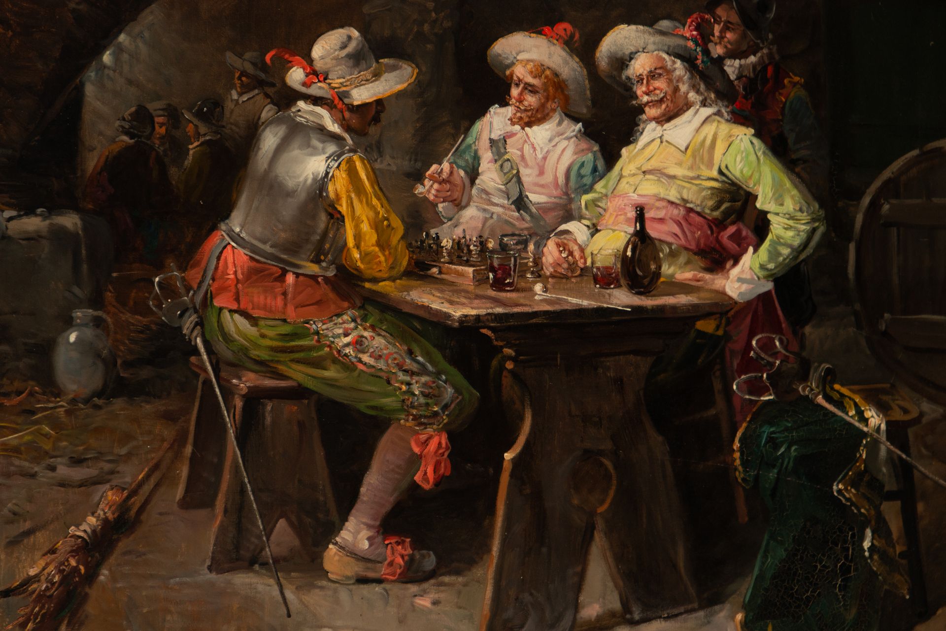 Knights of the Old Thirds of Flanders in a tavern, 19th century Italian school, signed G. Baldero - Bild 2 aus 5