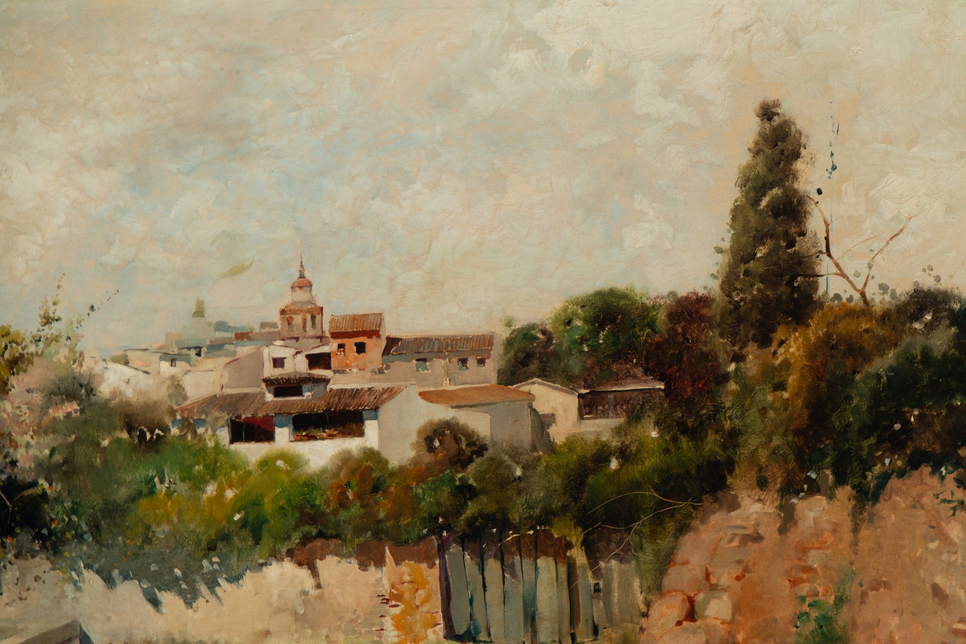 View of a Pool in a Poblado, 19th century Spanish Impressionist school, signed J. Ardines - Image 3 of 7