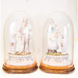 Large Pair of Figures in German Biscuit Porcelain with Crystal lanterns, German school of the 19th c