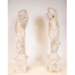 Pair of Large Sculptures in Alabaster representing naked Venus, European school from the end of the