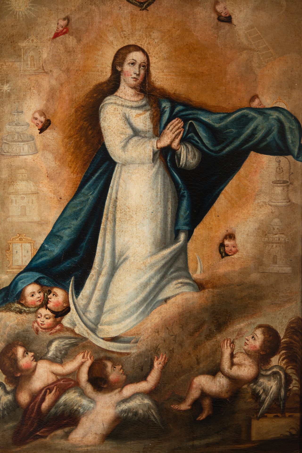 Immaculate Virgin surrounded by Angels, Cuzco school of the 18th century - Image 2 of 6