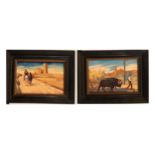 Pair of painted tiles, signed Daniel Zuloaga, Spanish school of the 20th century