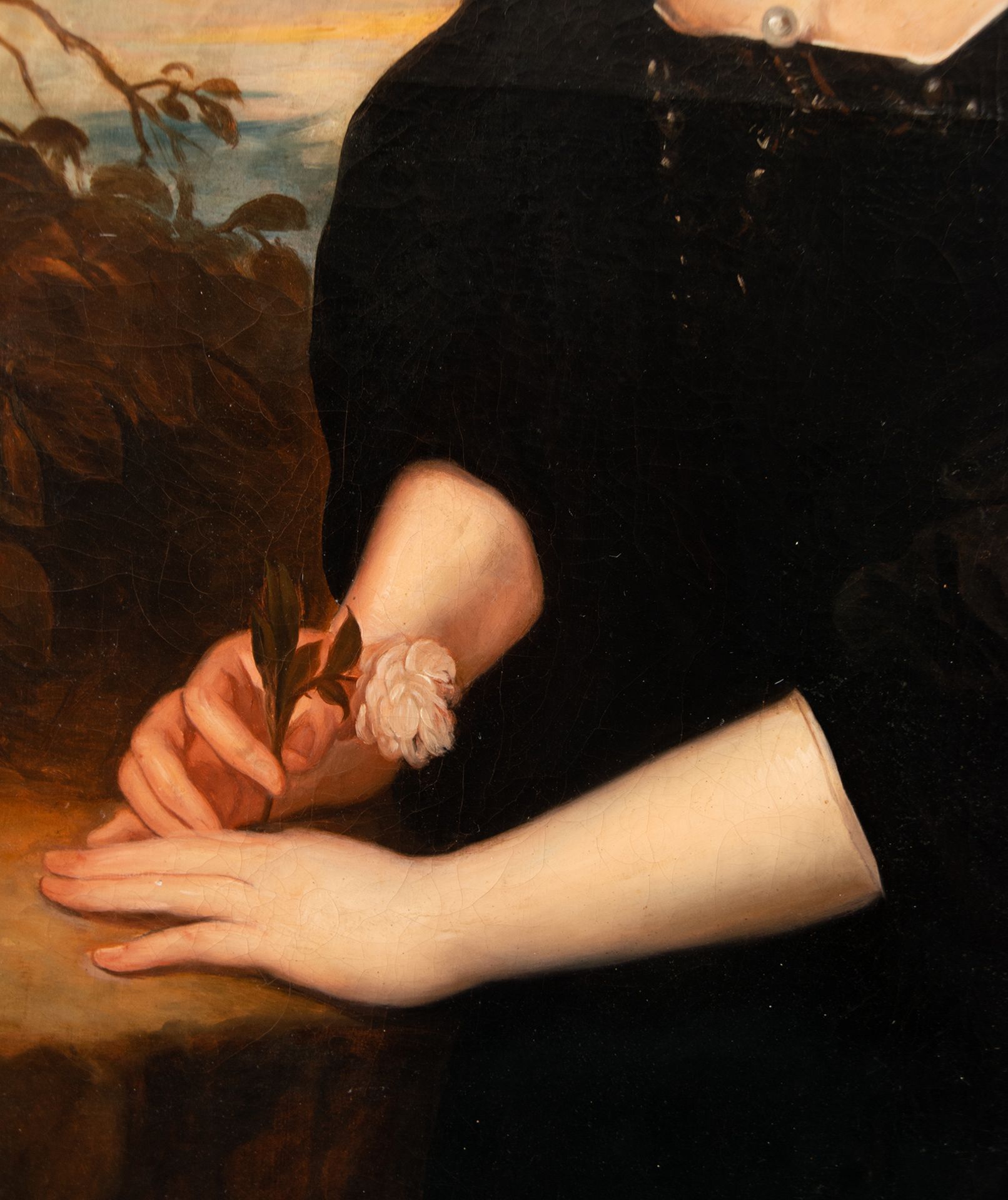 Portrait of Lady with Flower, copy of Anton Van Dyck, signed V. Palmaroli, 19th century Spanish scho - Bild 4 aus 6