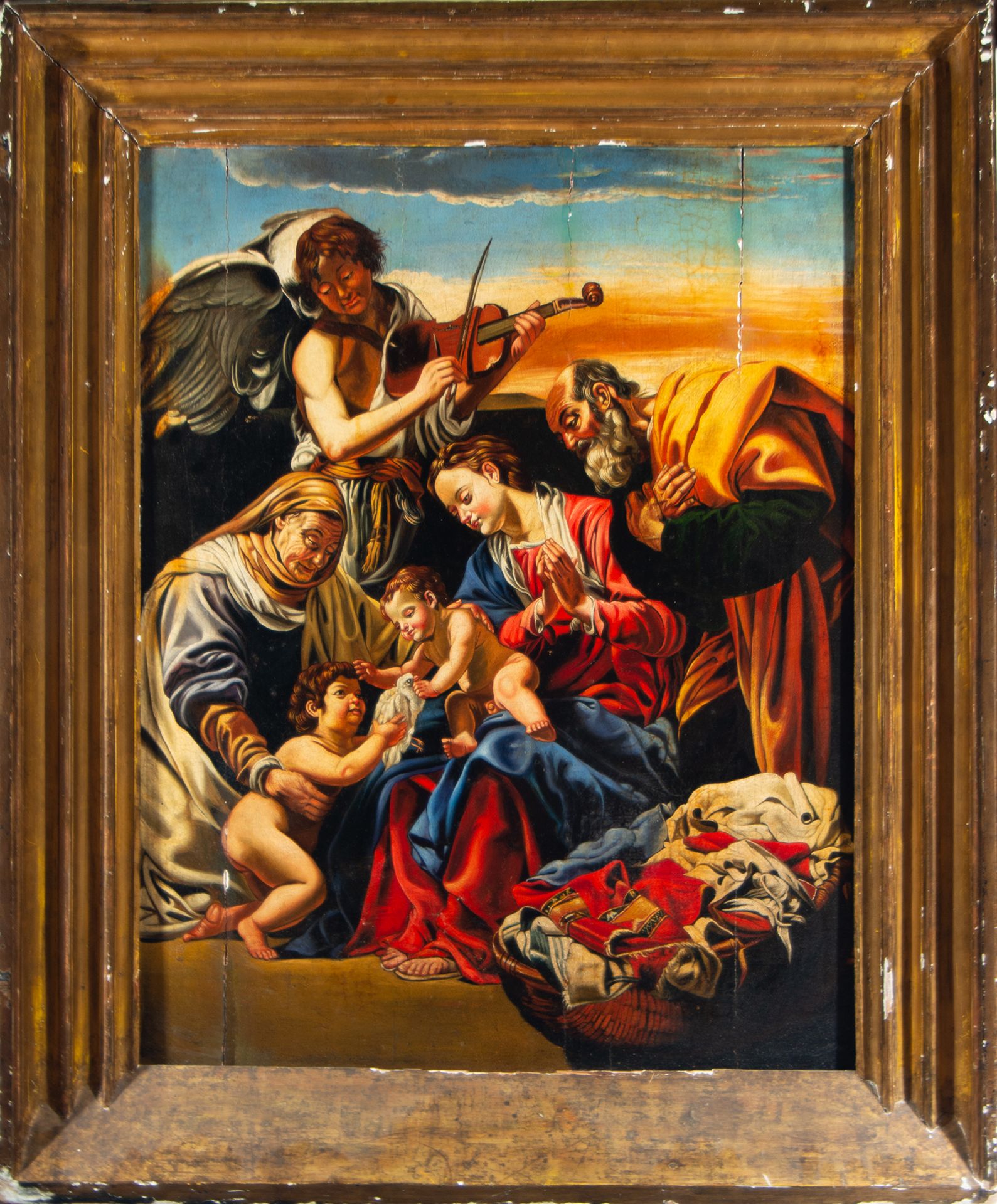 The Virgin Mary with Saint Anne, Saint Joachim, Saint John and the Musician Angel, 19th century Ital