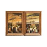 Pair of Holy Week processions, 20th century Spanish school, signed María Ramos