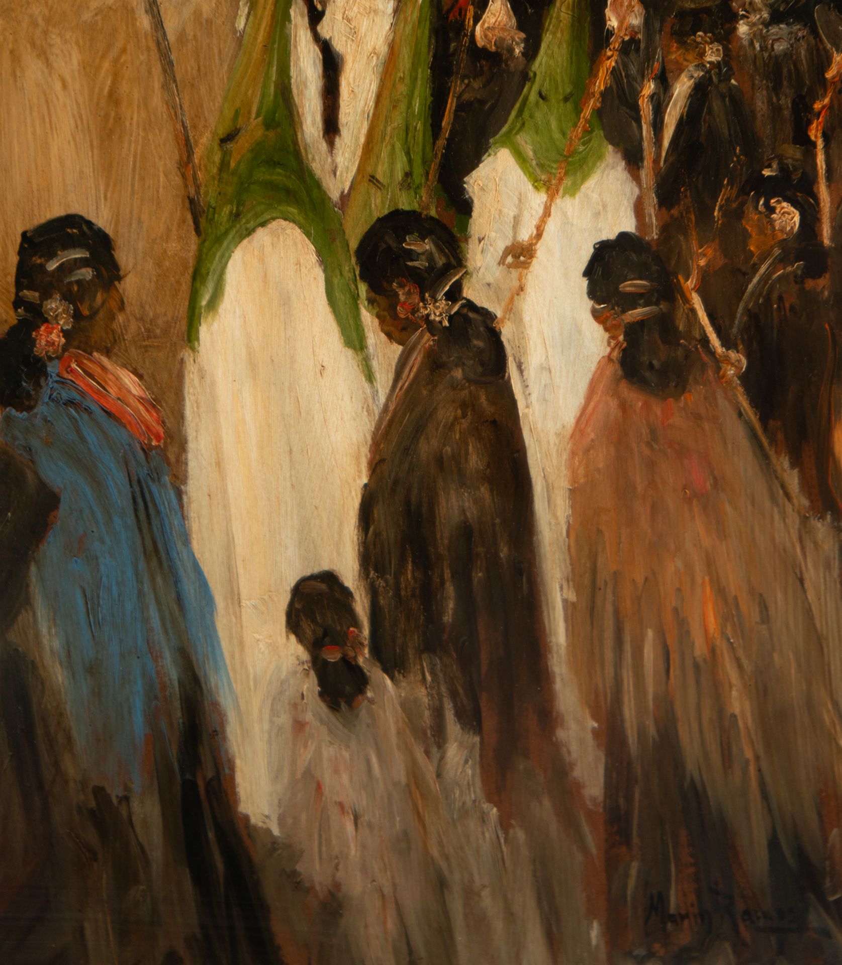 Pair of Holy Week processions, 20th century Spanish school, signed María Ramos - Image 7 of 13