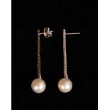 Pair of Earrings with Hanging Pearls