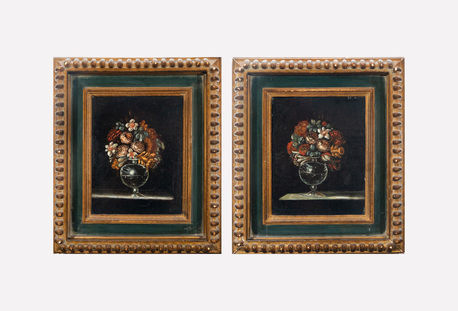 Pair of Still Life Flowers in a Glass Vase, Northern Italian school, 18th century