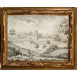 View of Tuscan Villa in ink on paper, Italian school of the 18th century