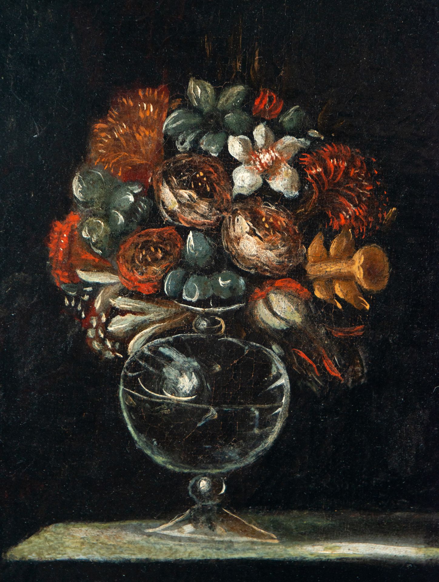 Pair of Still Life Flowers in a Glass Vase, Northern Italian school, 18th century - Image 5 of 6