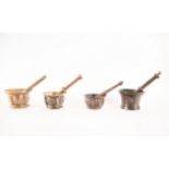 Collection of 4 bronze mortars with their respective pestles, 15th to 18th centuries