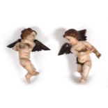 Large pair of wall angels, Spanish school of the 18th - 19th century