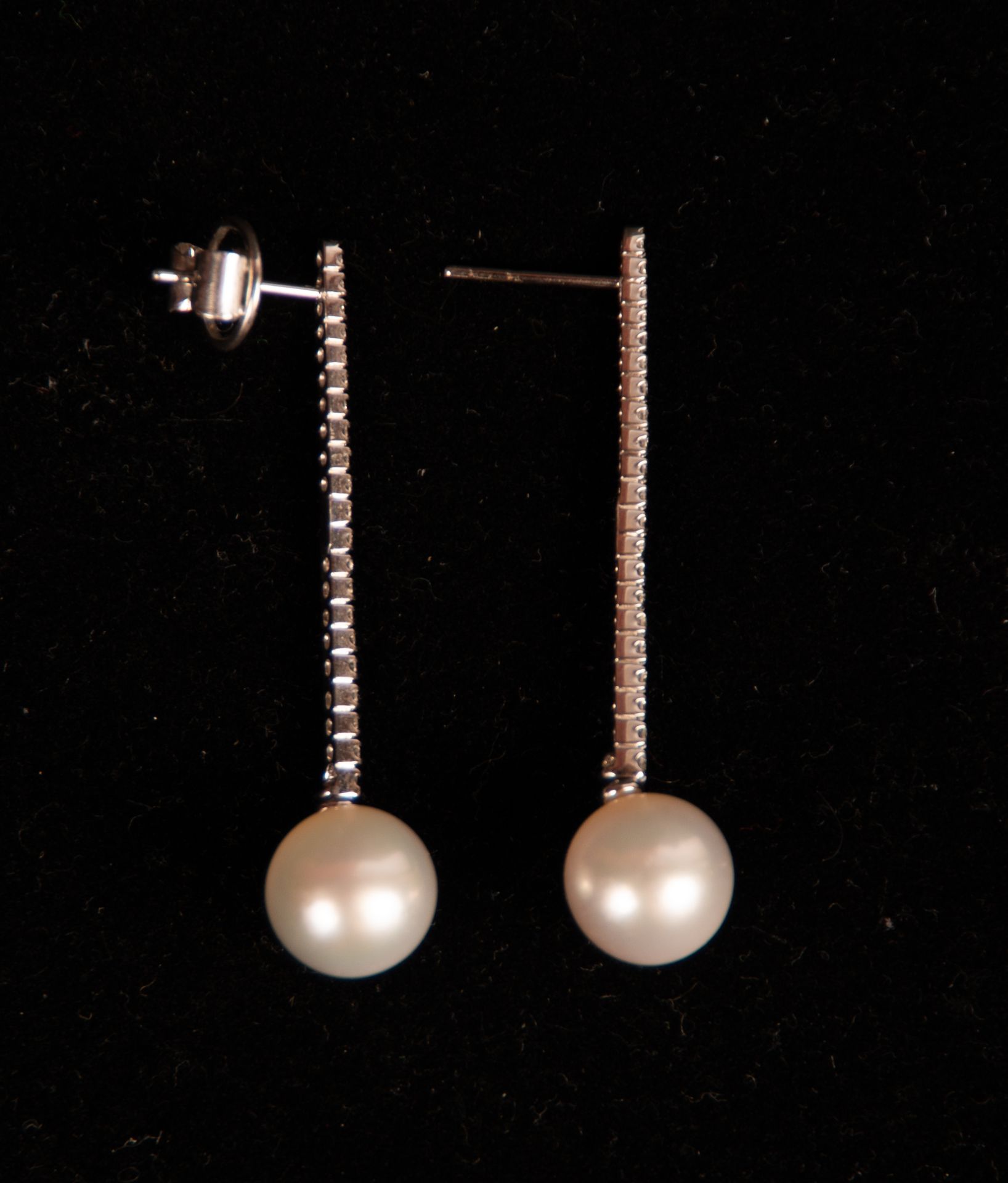 Pair of Earrings with Hanging Pearls - Image 2 of 3