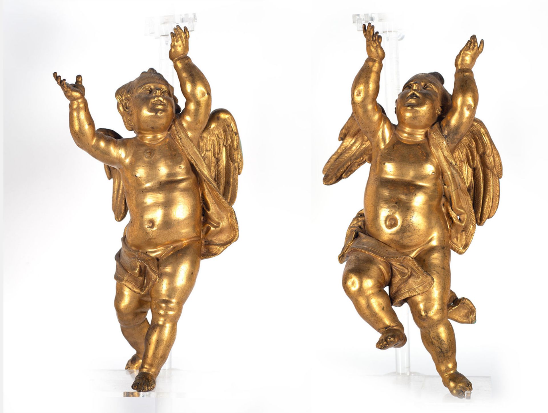 Exceptional Pair of Cherubs in Gilt Bronze, Hispanic-Italian school of the second half of the 17th c