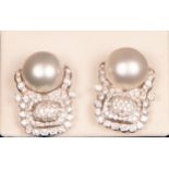 Pair of Earrings in White Gold, Diamonds and Australian Pearls