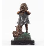 Bronze sculpture of a boy with a dog, signed Juan de Clari, Spanish school of the 20th century