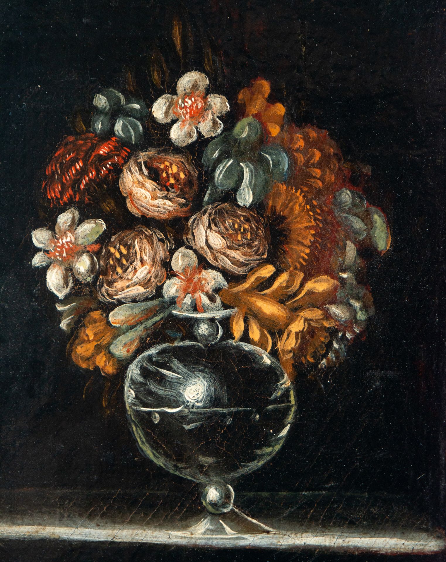 Pair of Still Life Flowers in a Glass Vase, Northern Italian school, 18th century - Image 3 of 6