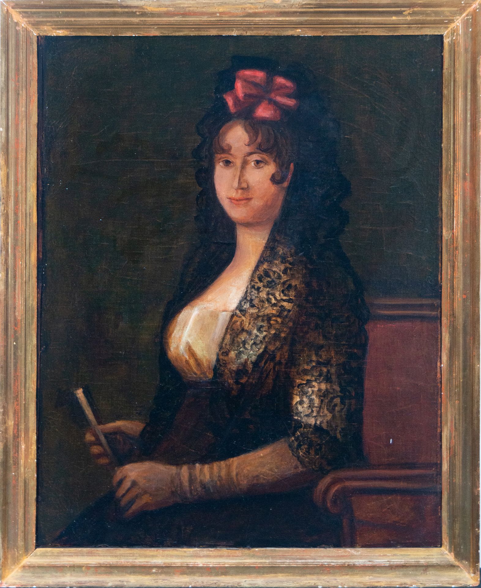 Portrait of a Lady with a Fan, follower of Francisco de Goya, 19th century Spanish school