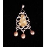 Pendant of the Virgen del Rocío mounted in White Gold, Pearls and Diamonds