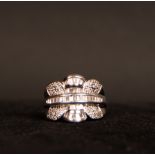 White Gold Ring with Diamonds set in the shape of three stripes, Art Deco style