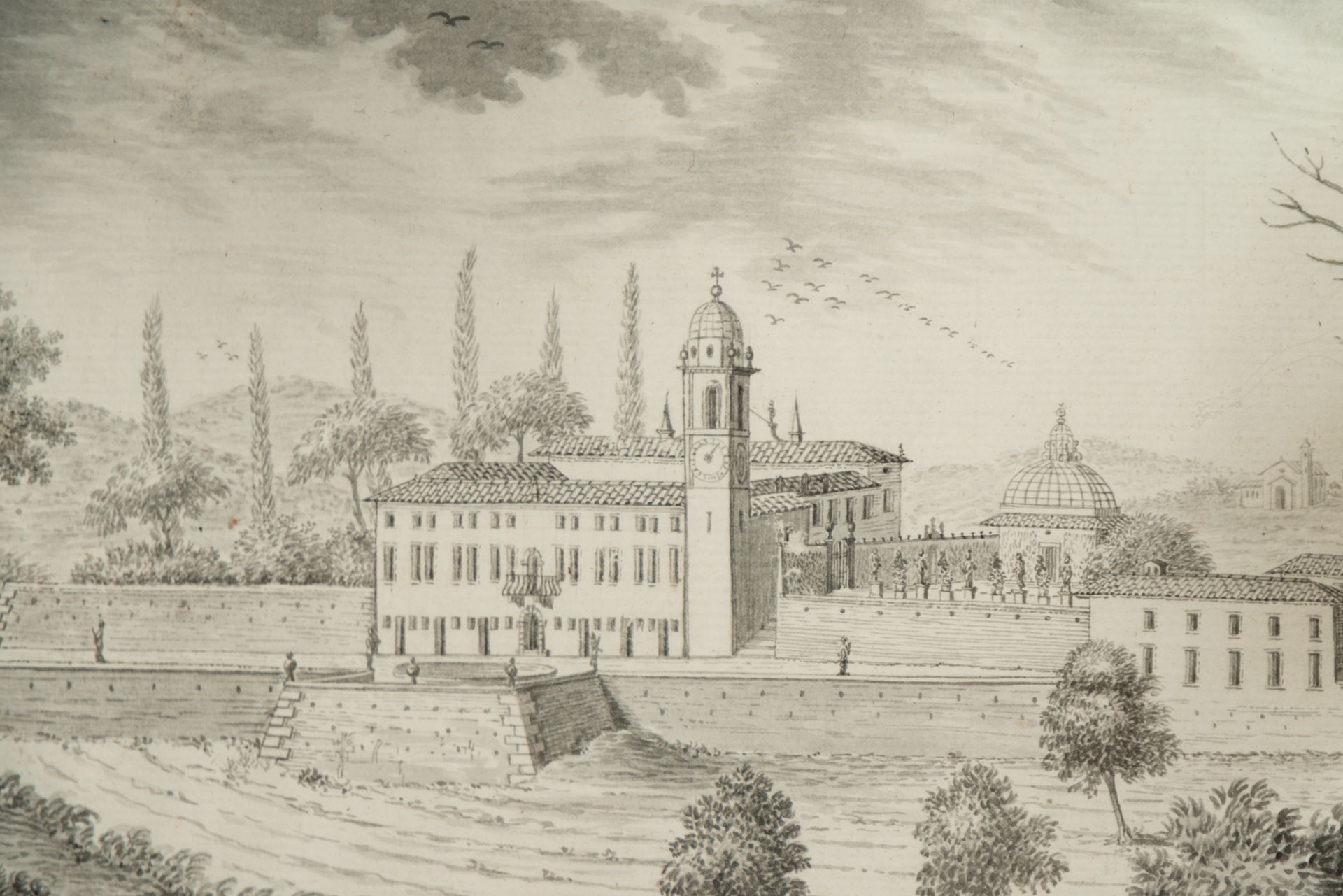 View of Tuscan Villa in ink on paper, Italian school of the 18th century - Image 4 of 5