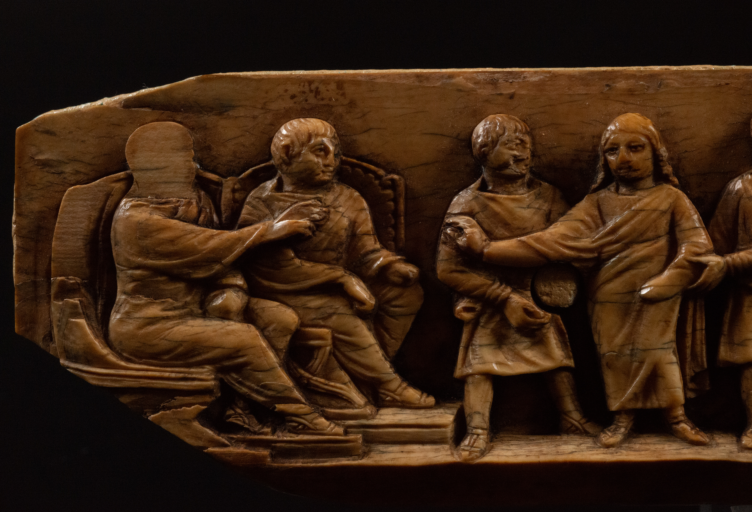 "Pilate Washing his Hands before Christ", exceptional Byzantine ivory relief carving, 13th - 14th ce - Image 2 of 14