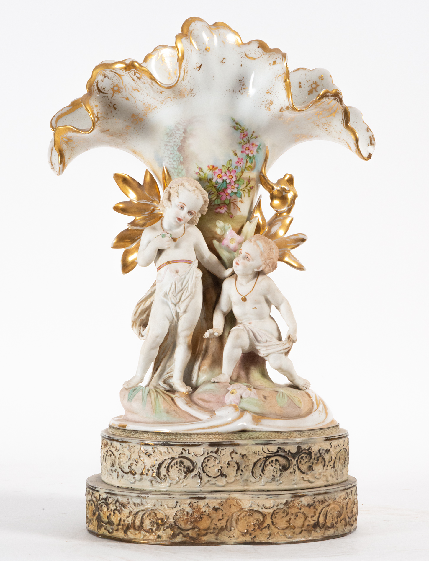 Pair of Vases with Little Shepherds in glazed biscuit porcelain, 19th century - Image 6 of 8