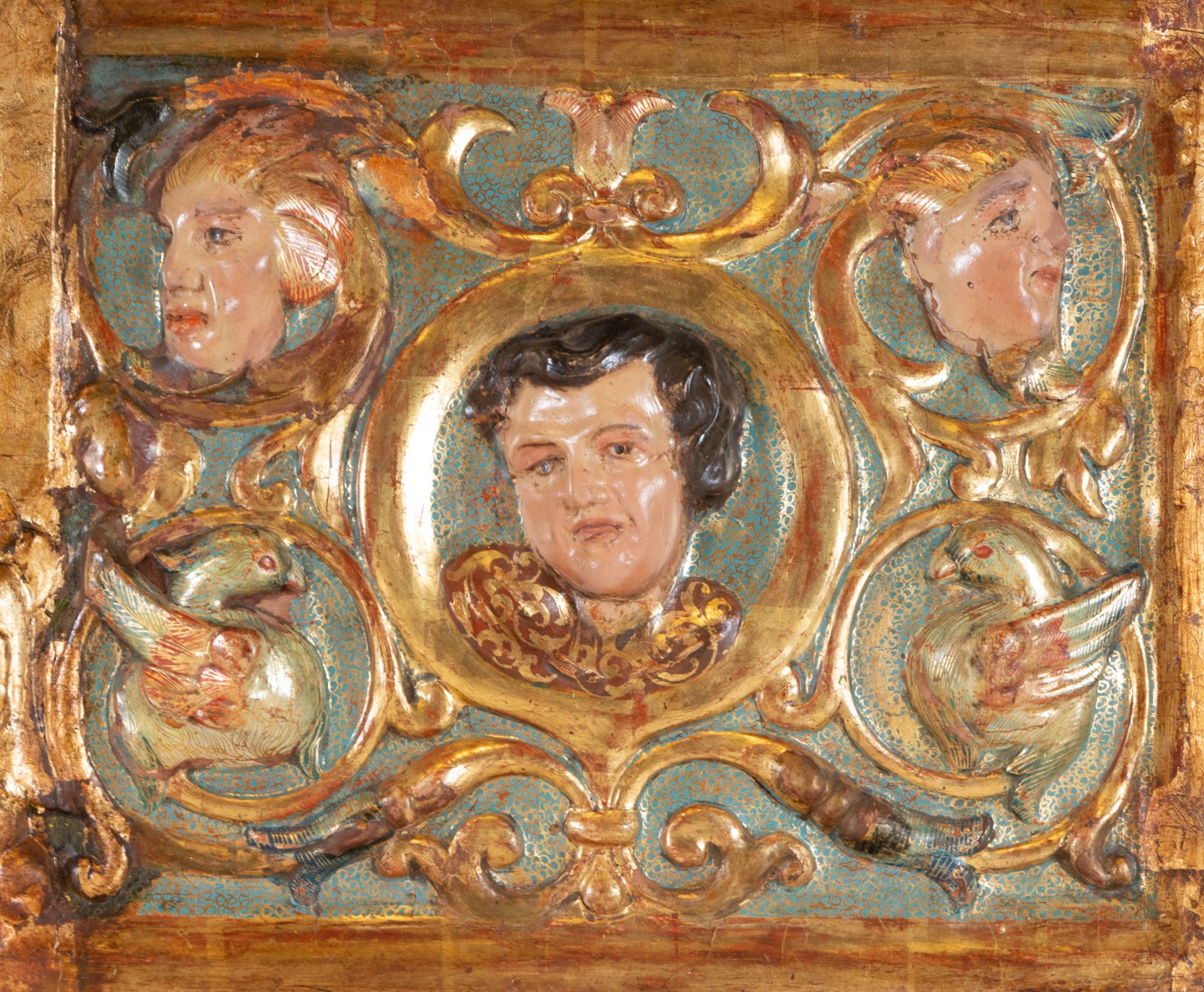 Plateresque Altar ceiling light in gilt and polychrome wood, Castilian school of the 16th century - Image 4 of 7