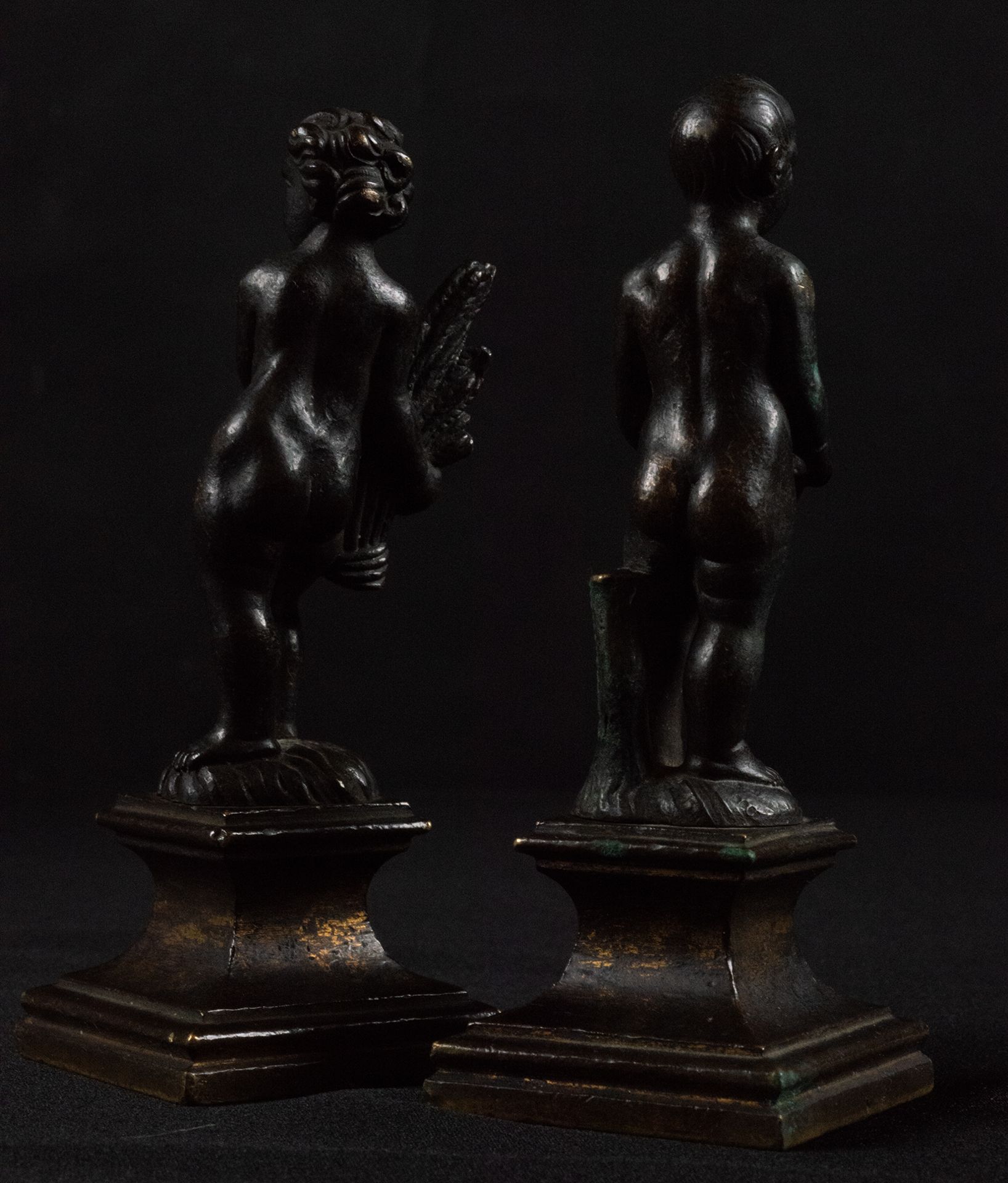 Magnificent Pair of Bronzes representing the Summer and the Winter in patinated bronze, Italian or F - Image 6 of 11