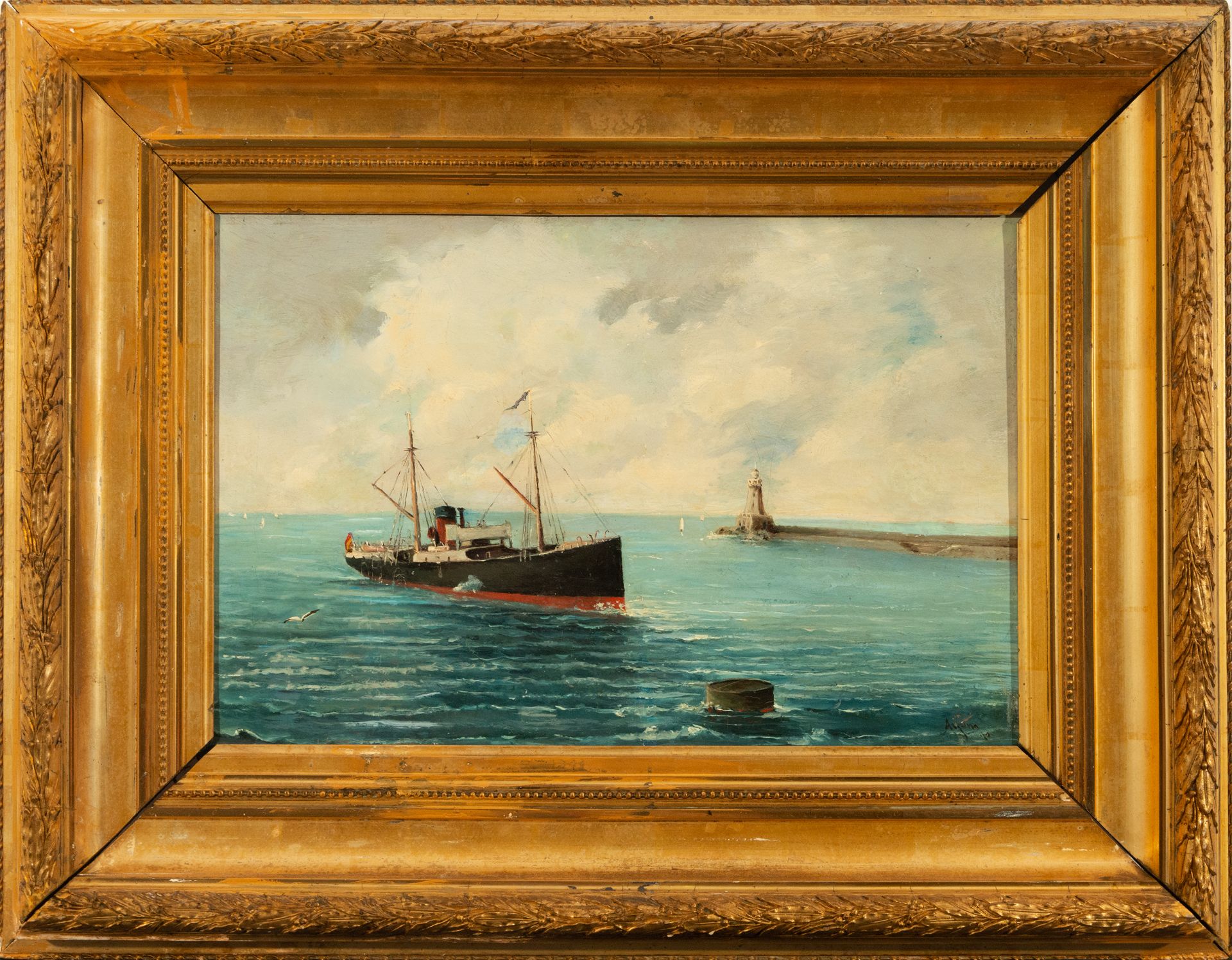 Steam Boat, signed Arjona, 1890, 19th century Spanish school