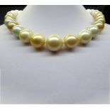 Necklace in white and gold tone Australian pearl necklace with 14k yellow gold chevron ball clasp